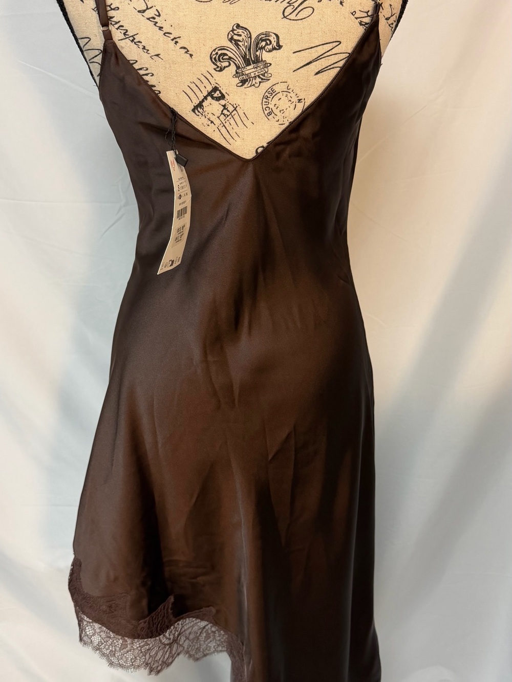 NWT Zara Chocolate Brown Satin Lace Trim Slip Dress Small - Picture 3 of 10